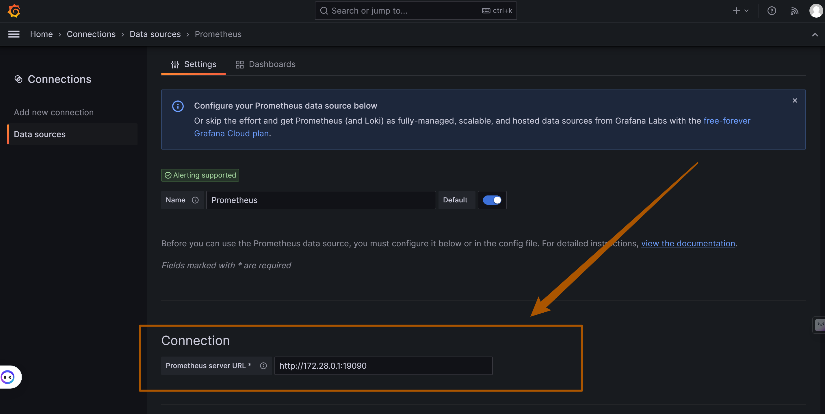 Configure the Prometheus data source